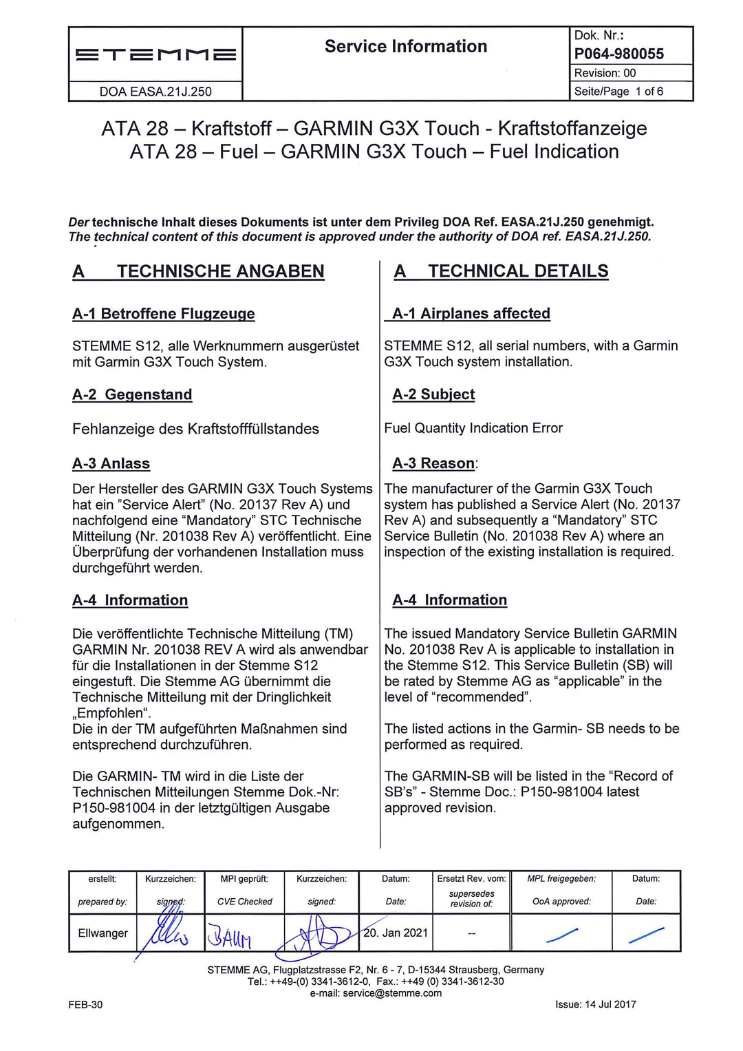 S12 Service Bulletin Garmin G3X Touch