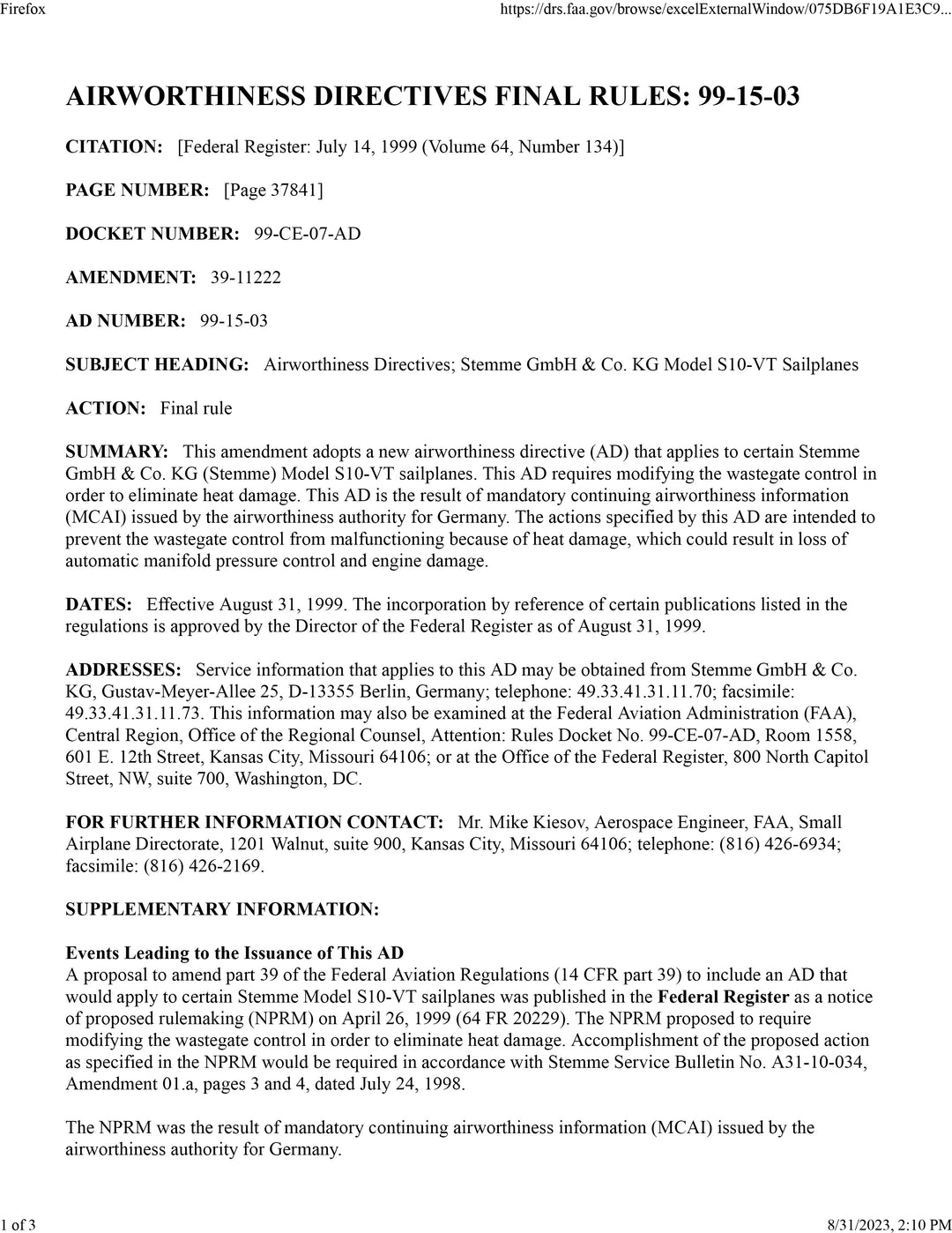 S10 FAA AD Wastegate Modification