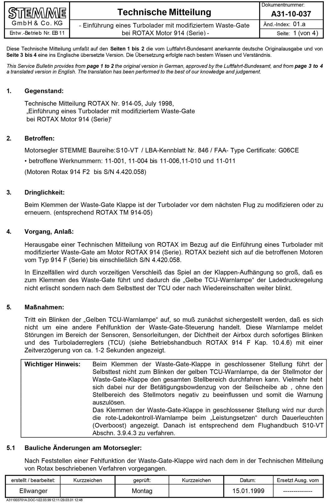 S10 Service Bulletin Modified Wastegate