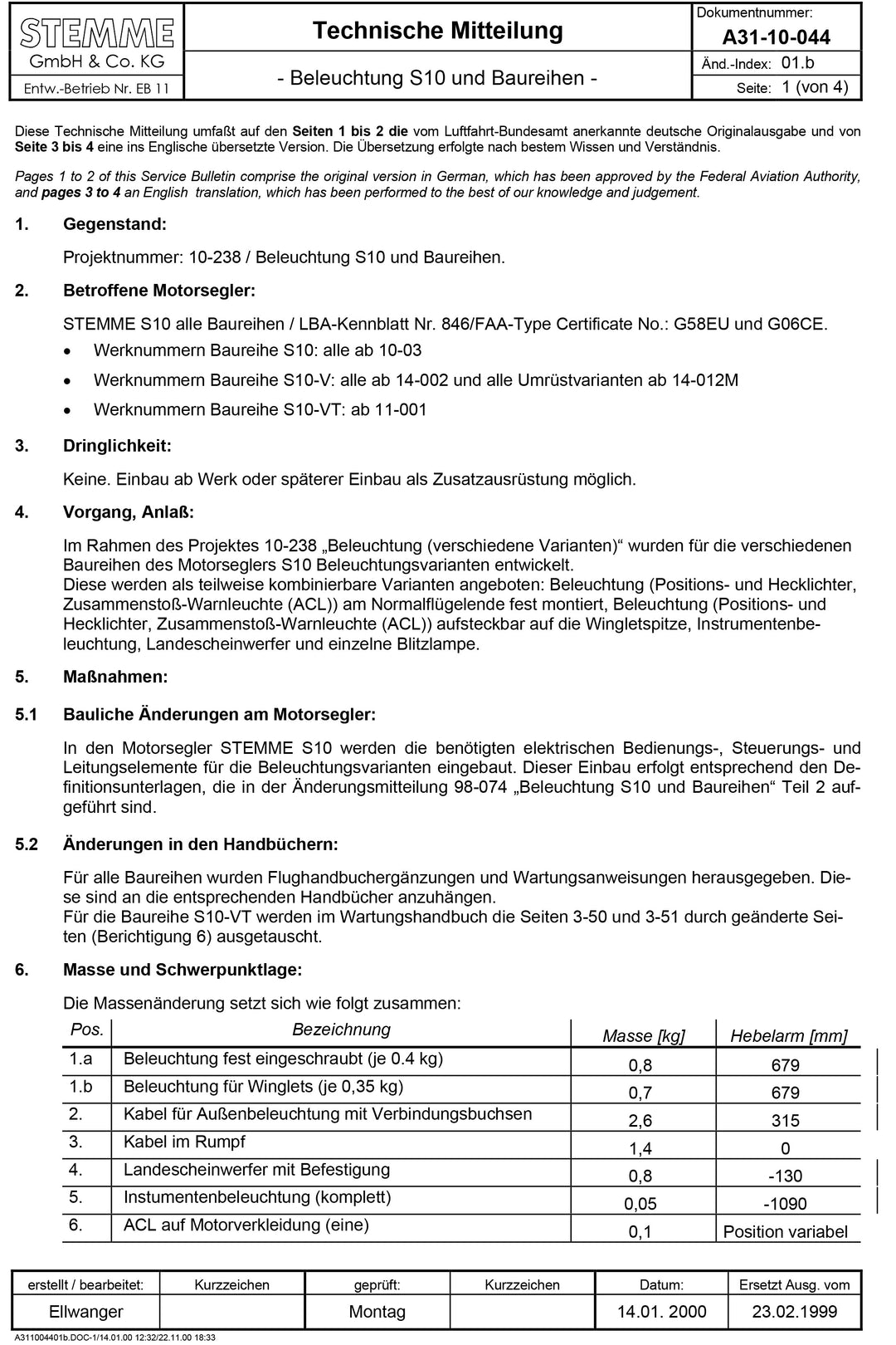 S10 Service Bulletin Lighting