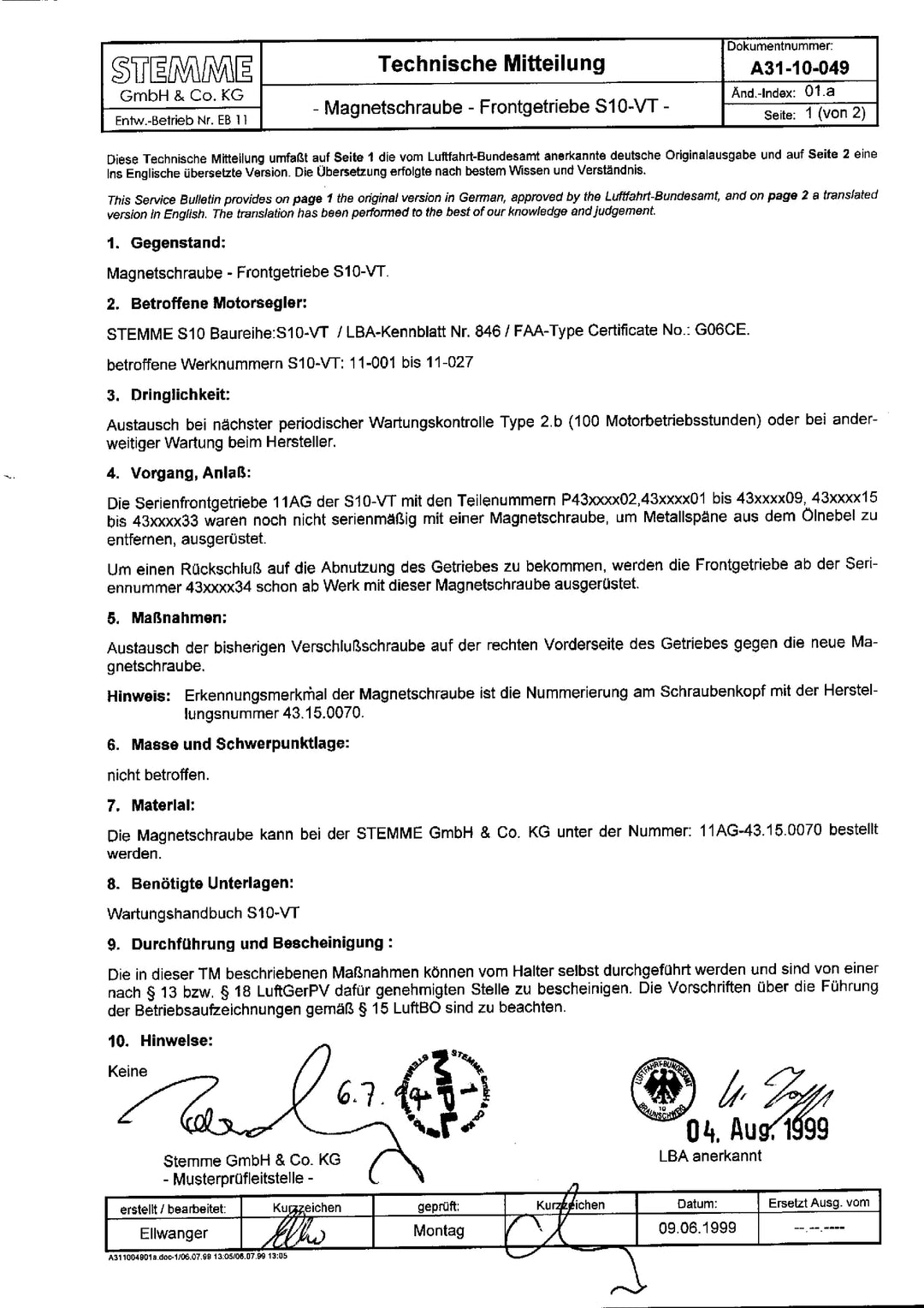 S10 Service Bulletin Magnetic Screw
