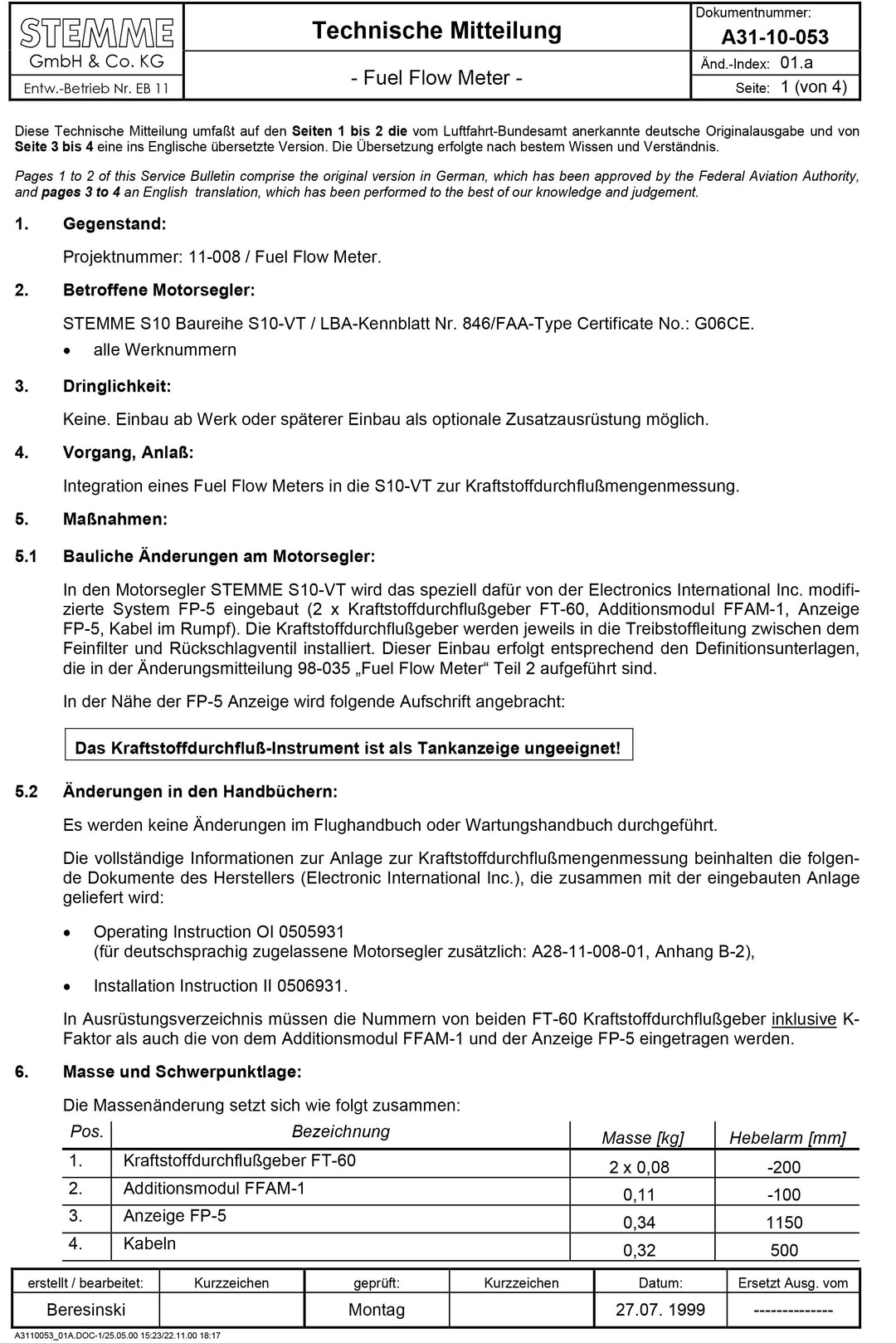 S10 Service Bulletin Fuel Flow Meter