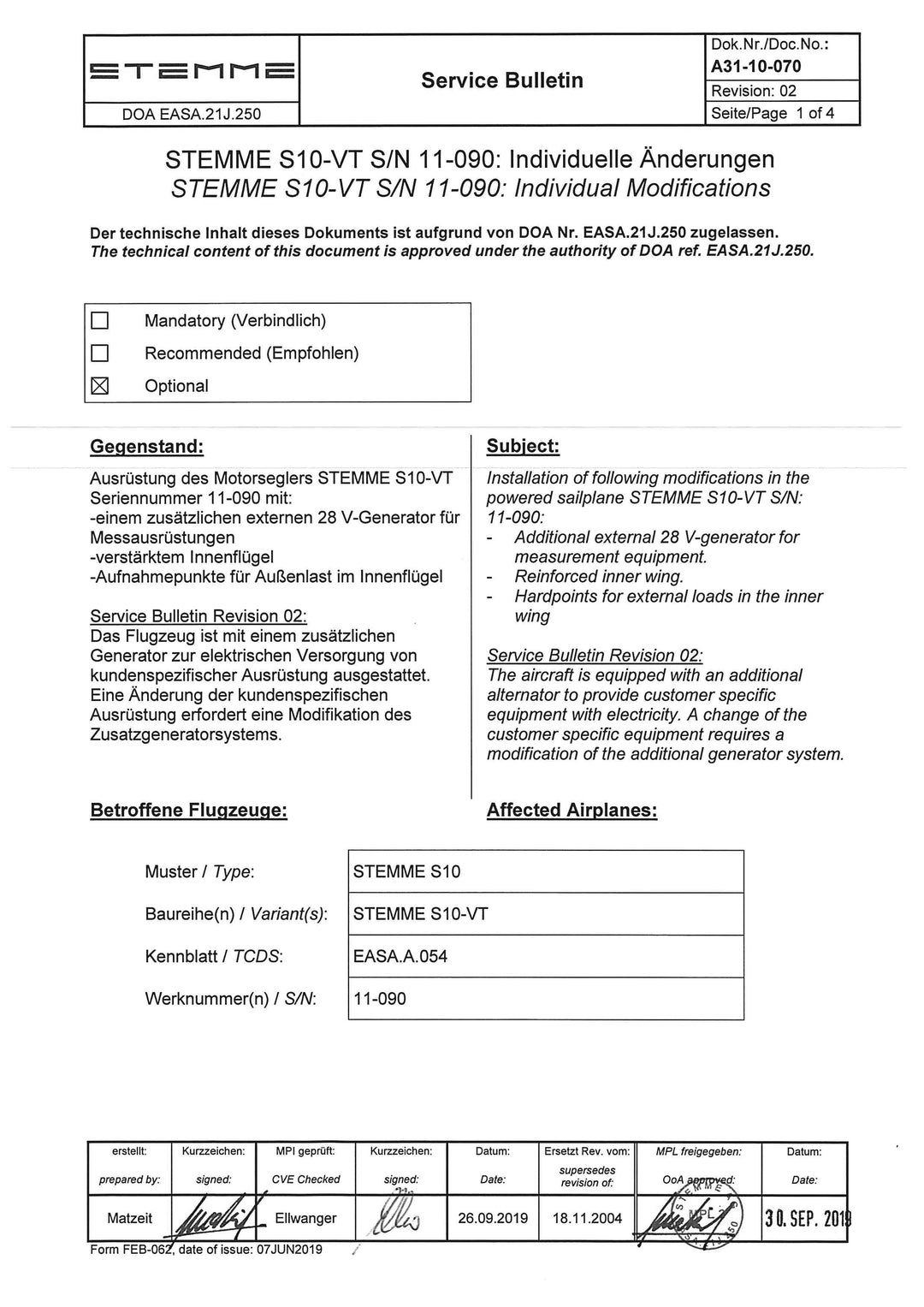 S10 Service Bulletin Individual Modifications
