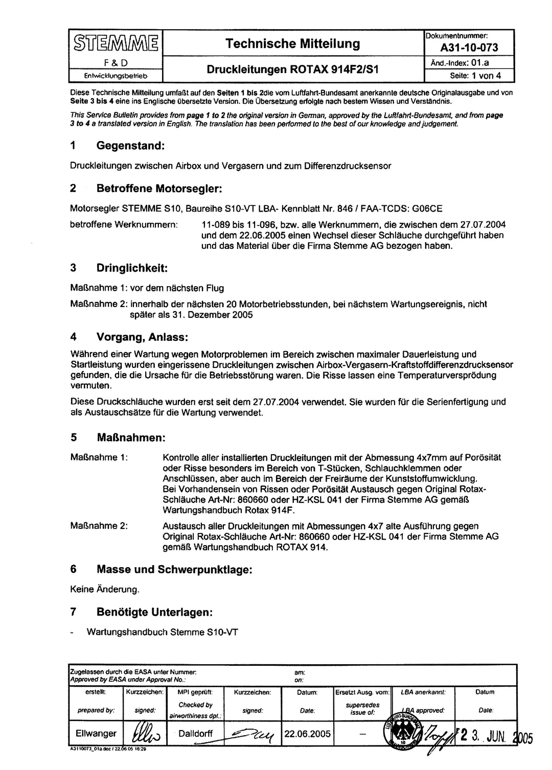 S10 Service Bulletin Pressure Lines