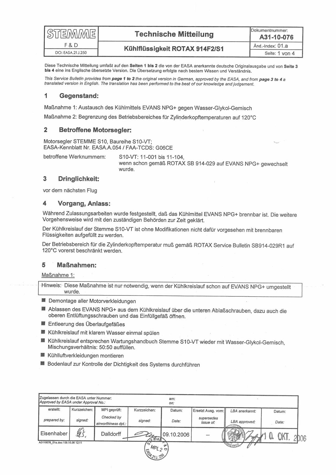 S10 Service Bulletin Cooling Liquid