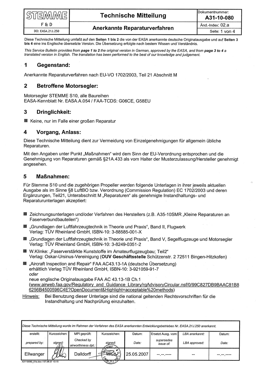 S10 Service Bulletin Approved Repair Methods