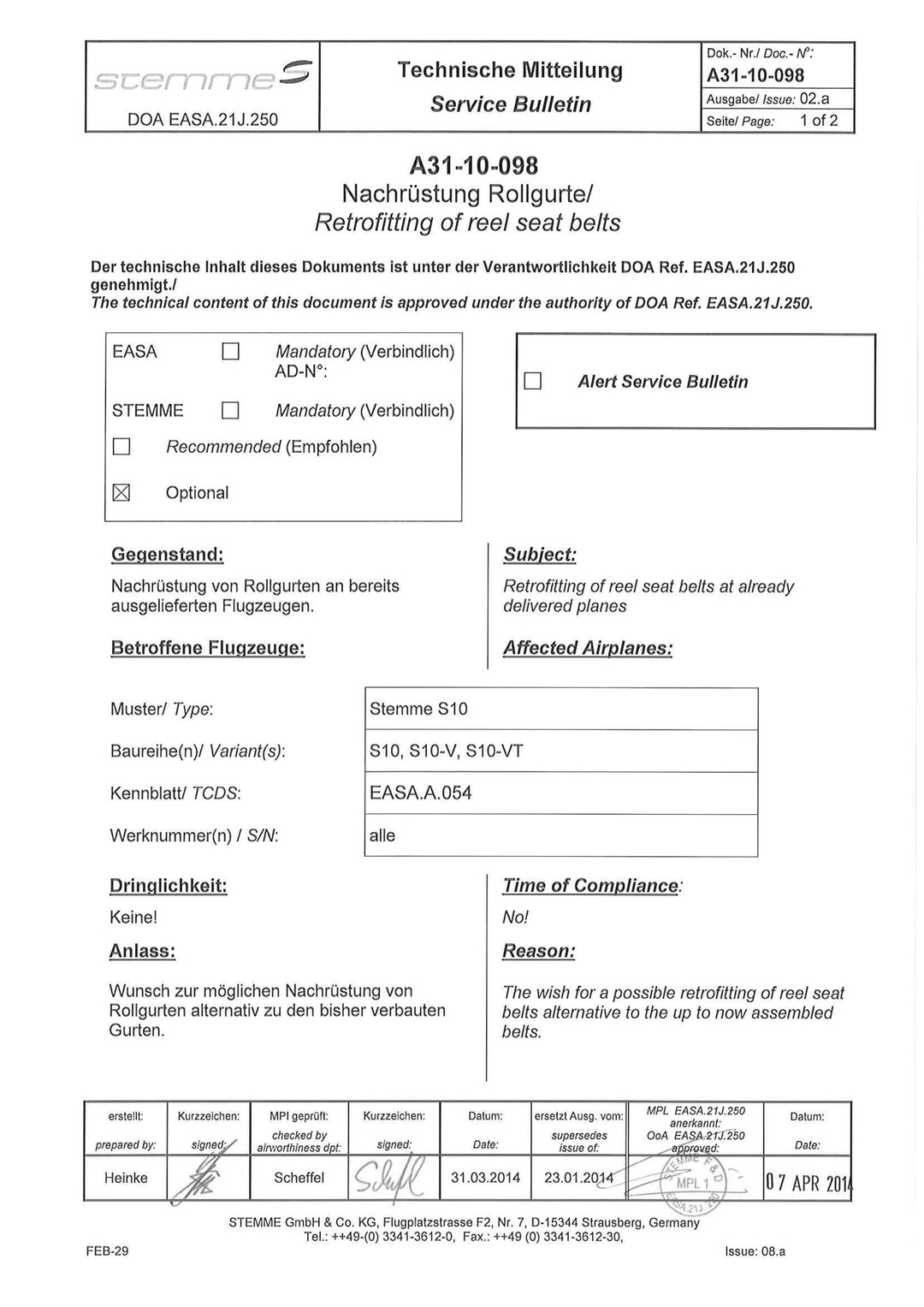 S10 Service Bulletin Seat Belt Retrofit