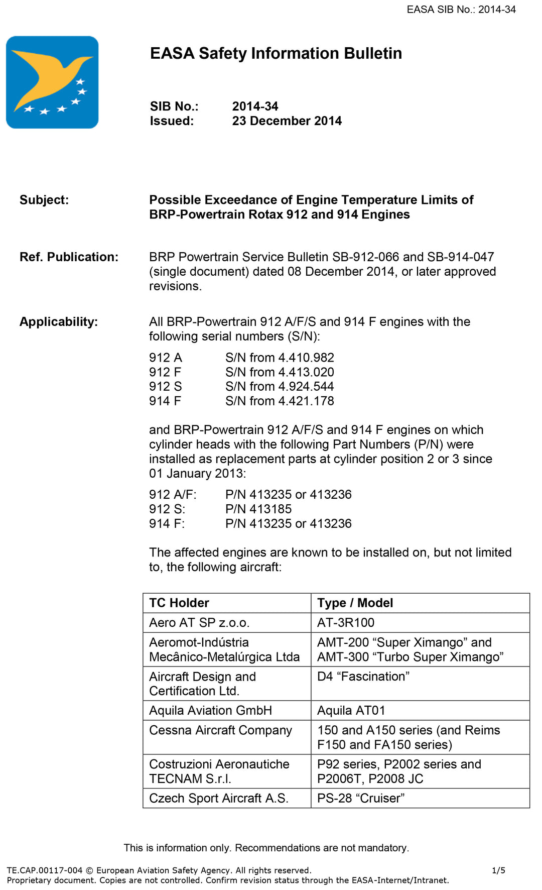 EASA AD Engine Temp Limit
