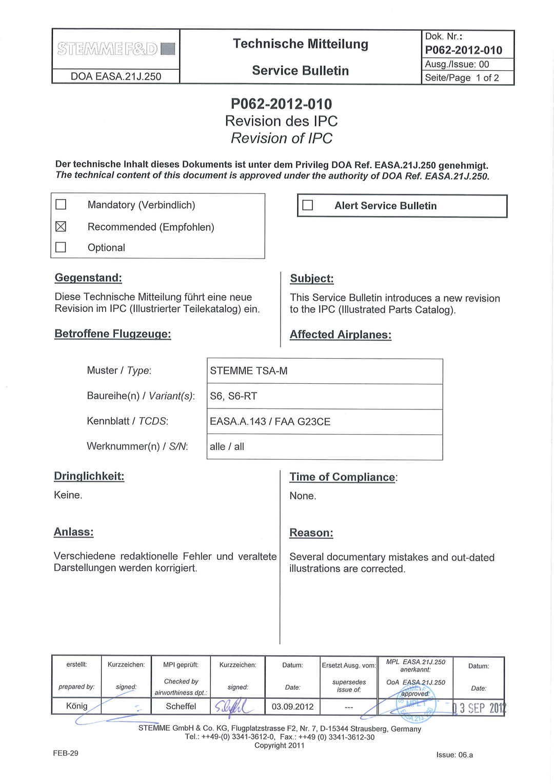 S6 Service Bulletin IPC Revision