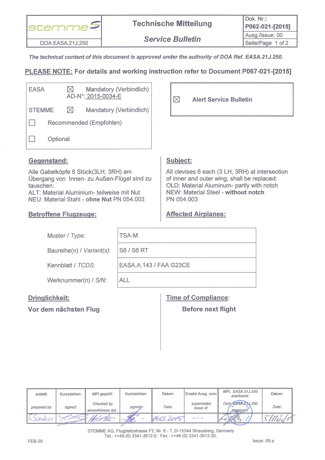 S6 Service Bulletin Clevis Replacement