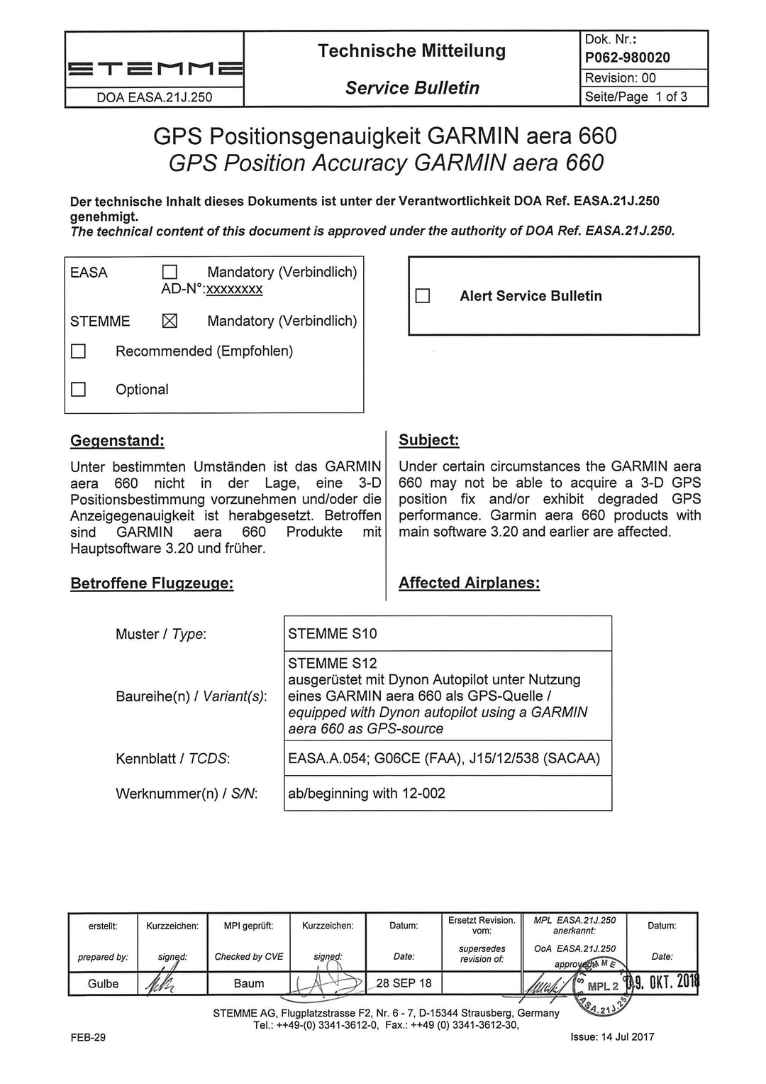 S12 Service Bulletin GPS Accuracy