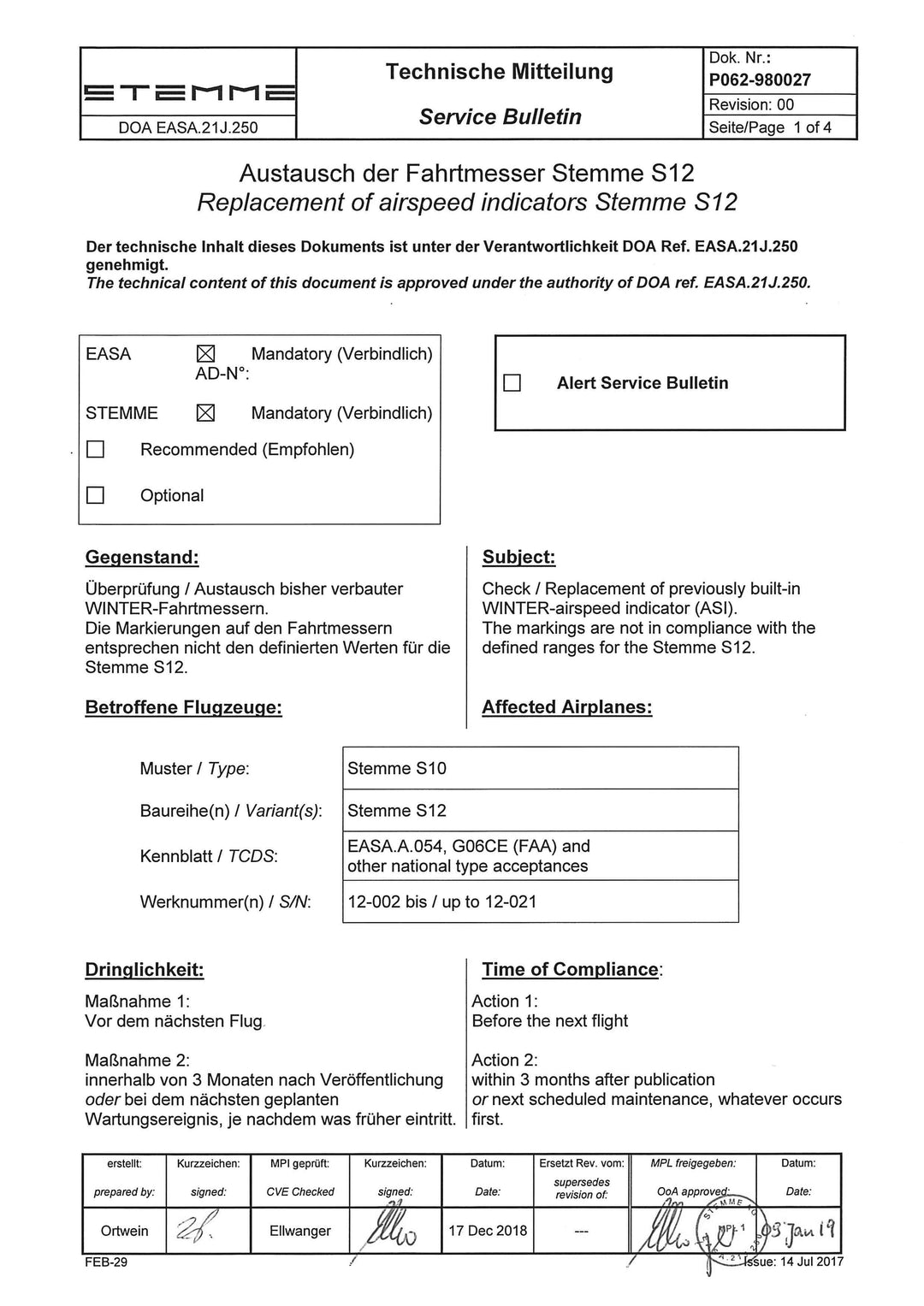 S12 Service Bulletin ASI Replacement