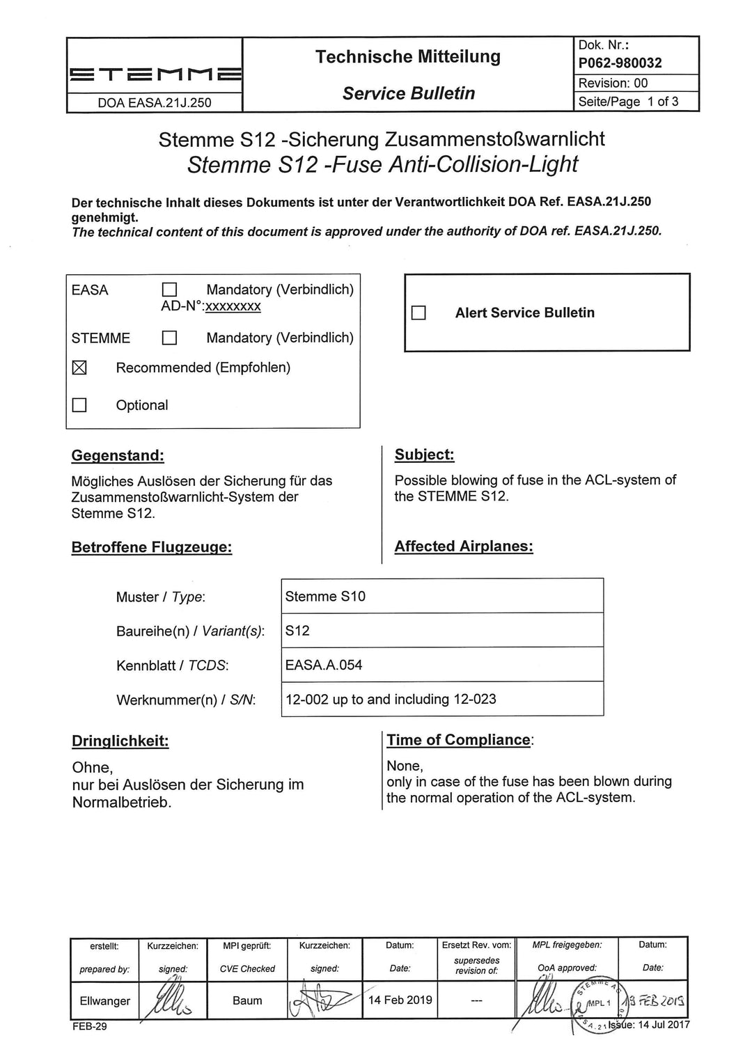S12 Service Bulletin ACL Fuse