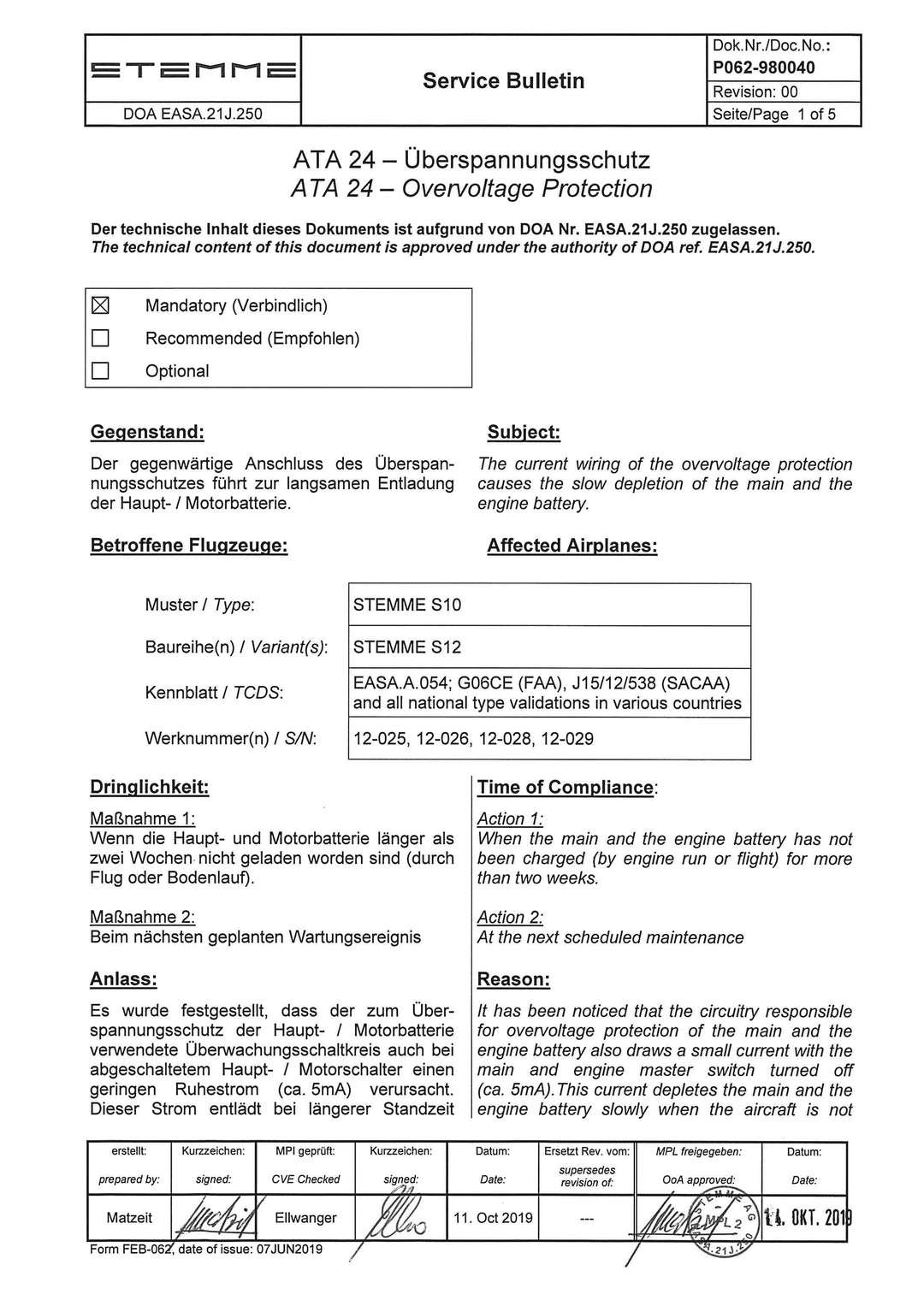 S12 Service Bulletin Overvoltage Protection