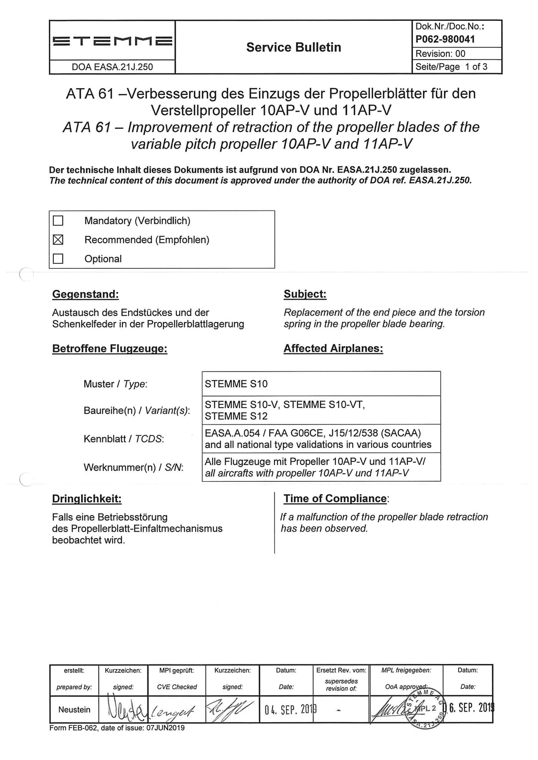 S12 Service Bulletin Retraction Improvement