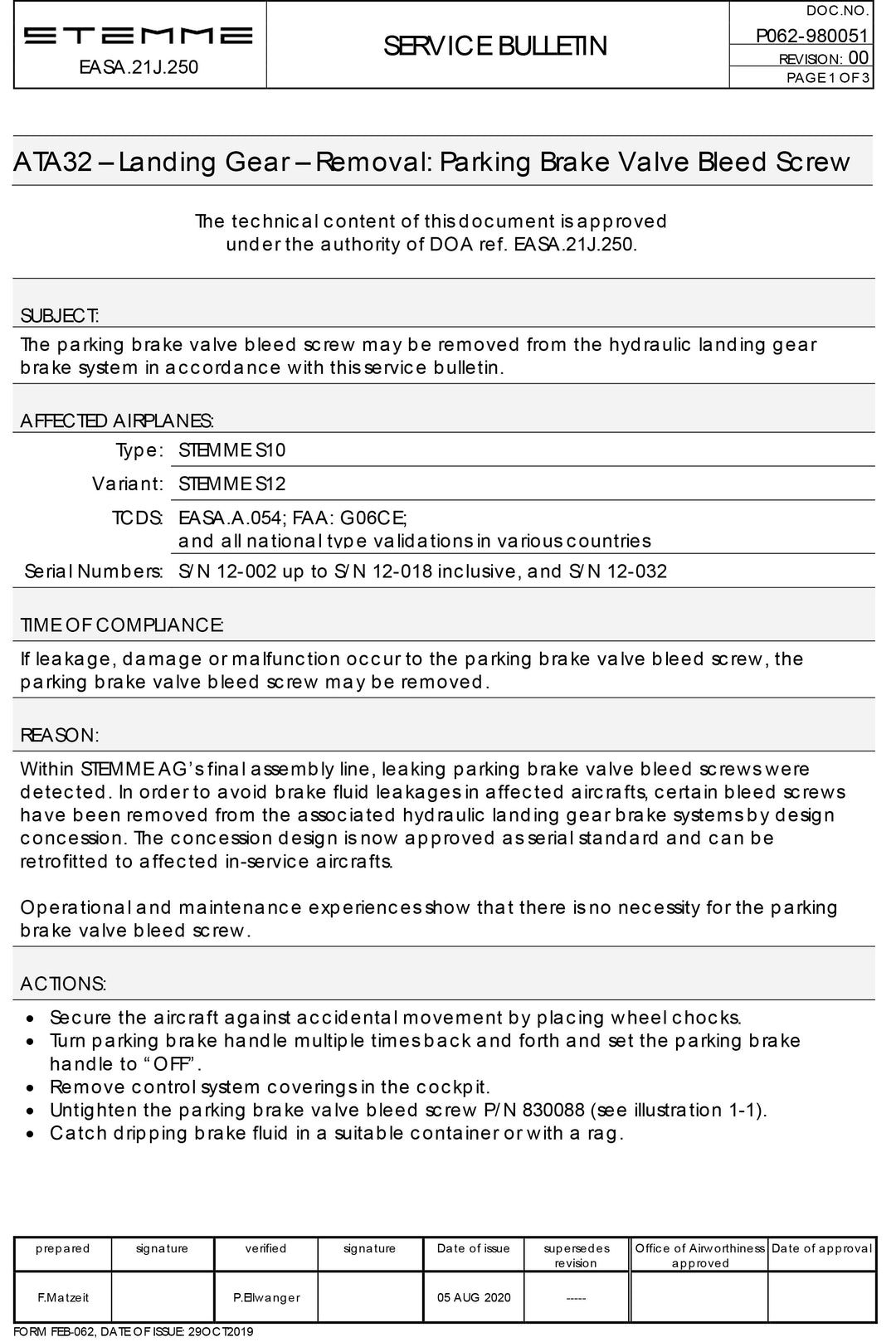 S12 Service Bulletin Bleed Valve Screw