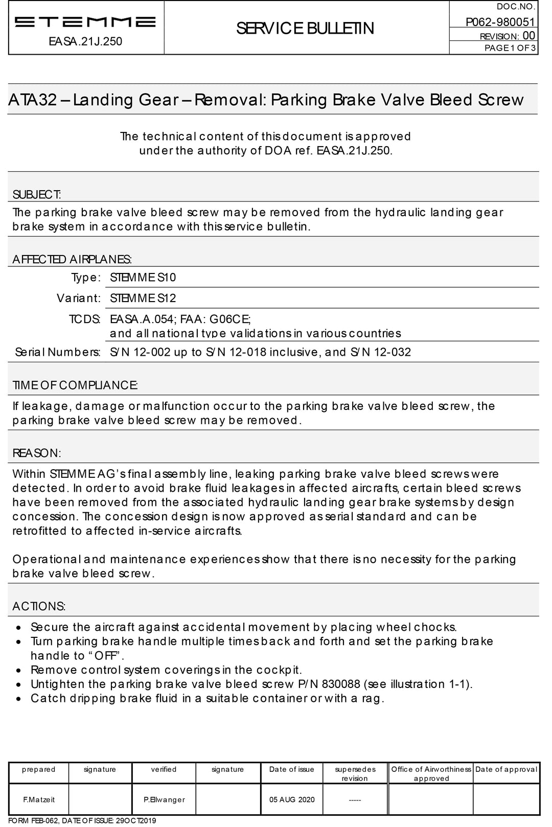 S12 Service Bulletin Bleed Valve Screw