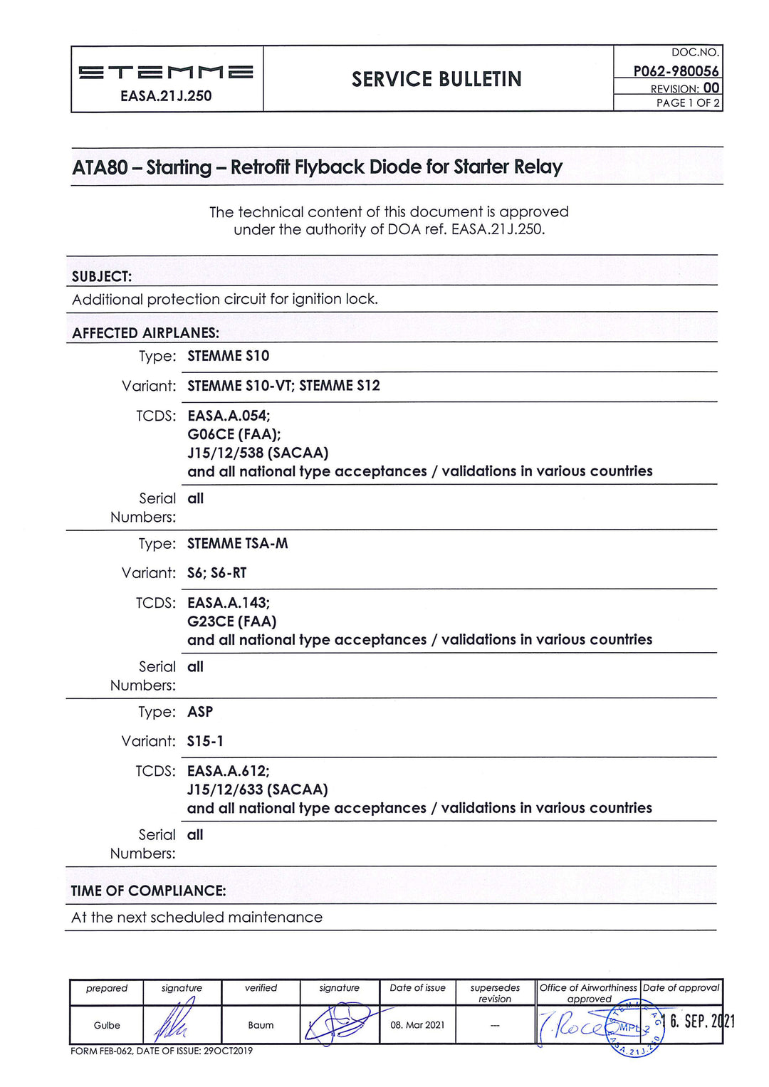 S6 Service Bulletin Ignition Lock Protection