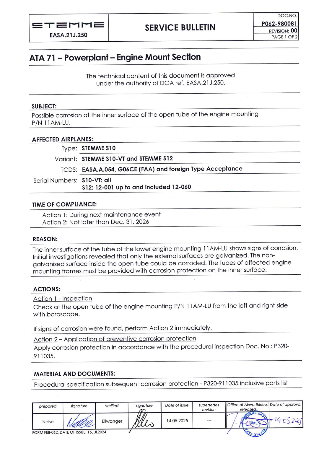 S12/S10-VT Service Bulletin Engine Mount Section