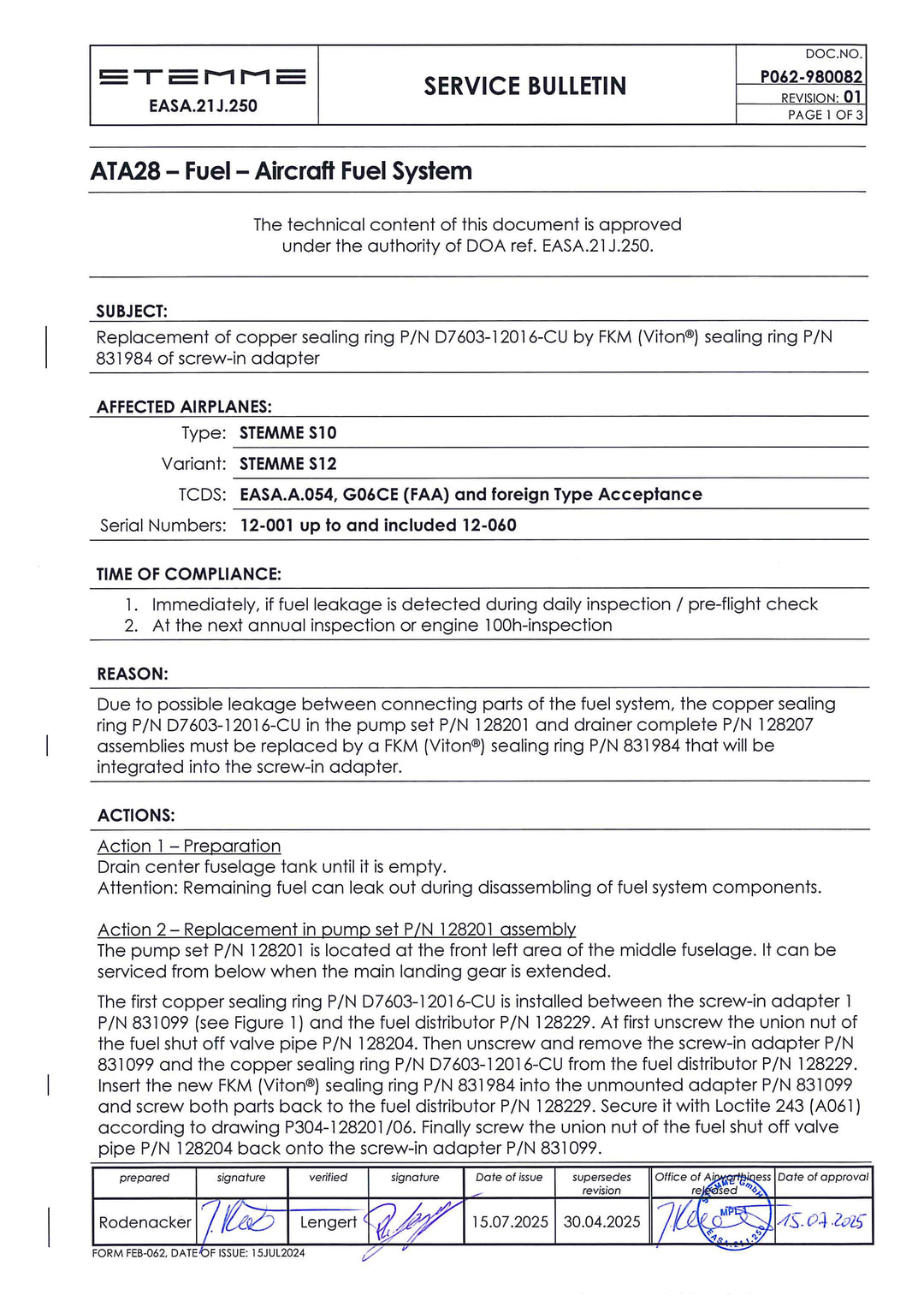 S12 Service Bulletin Aircraft Fuel System