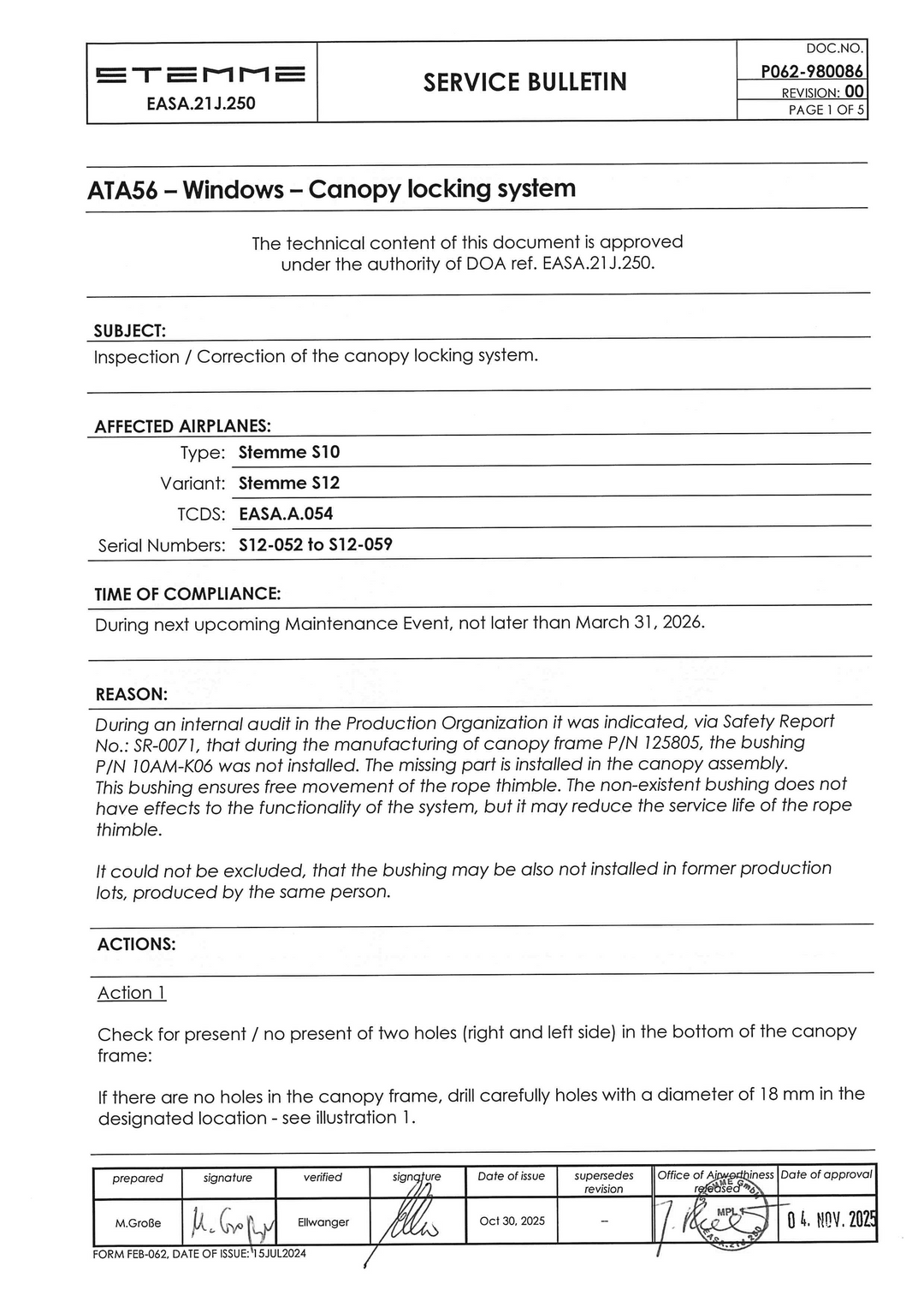 S12 Service Bulletin Canopy Locking System