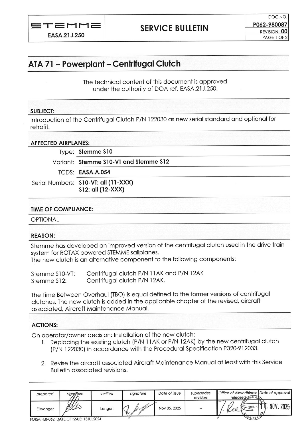 S12 Service Bulletin Centrifugal Clutch