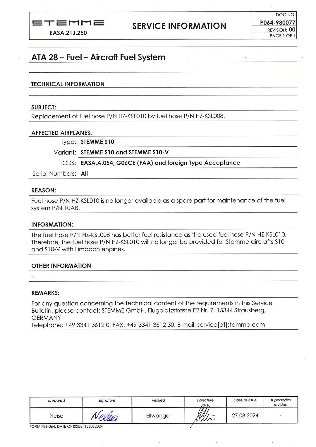 Service Information Aircraft Fuel System