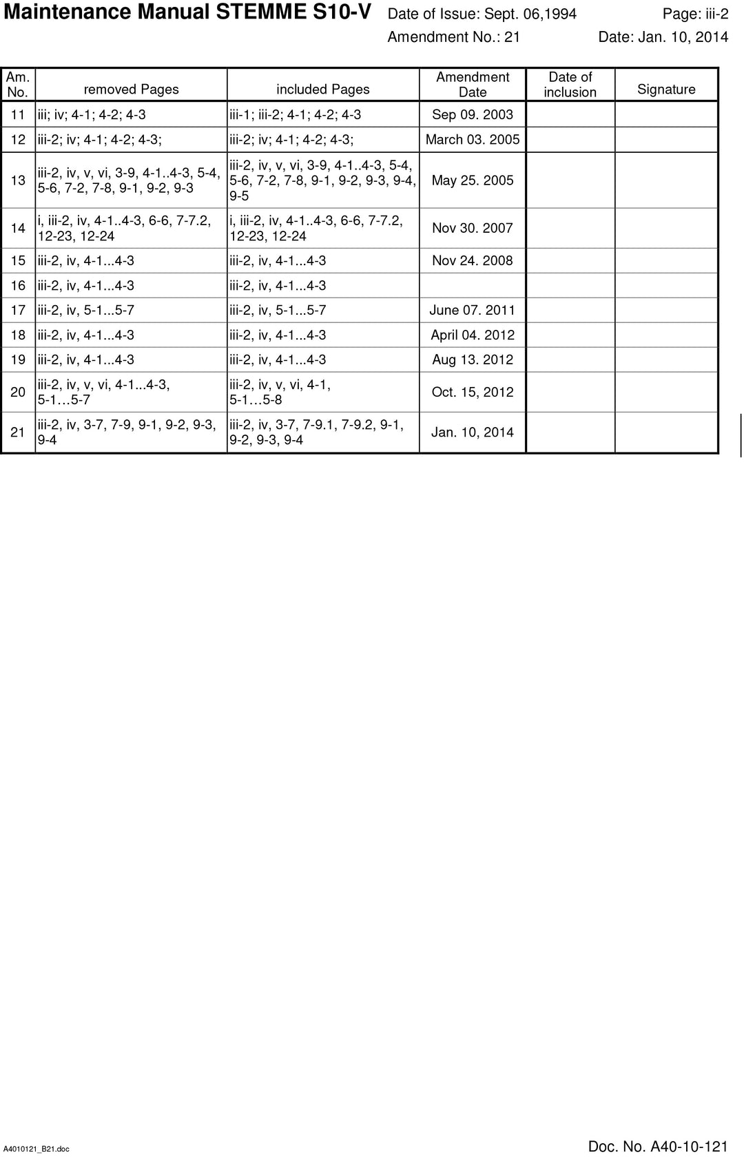 S10-V EASA Maintenance Manual Revisions