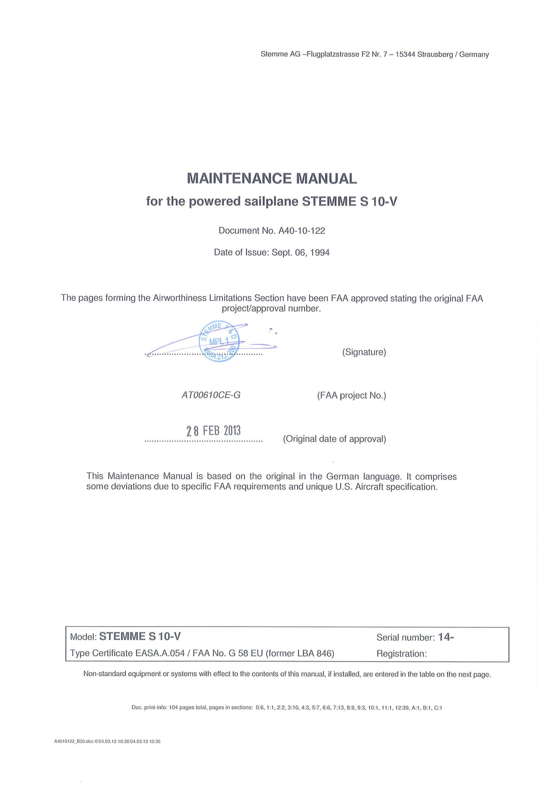 S10-V FAA Maintenance Manual