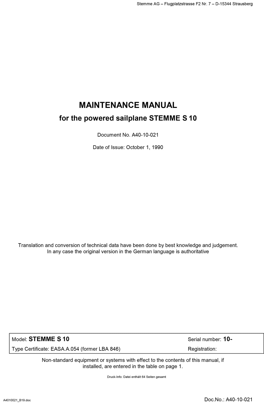 S10 EASA Maintenance Manual