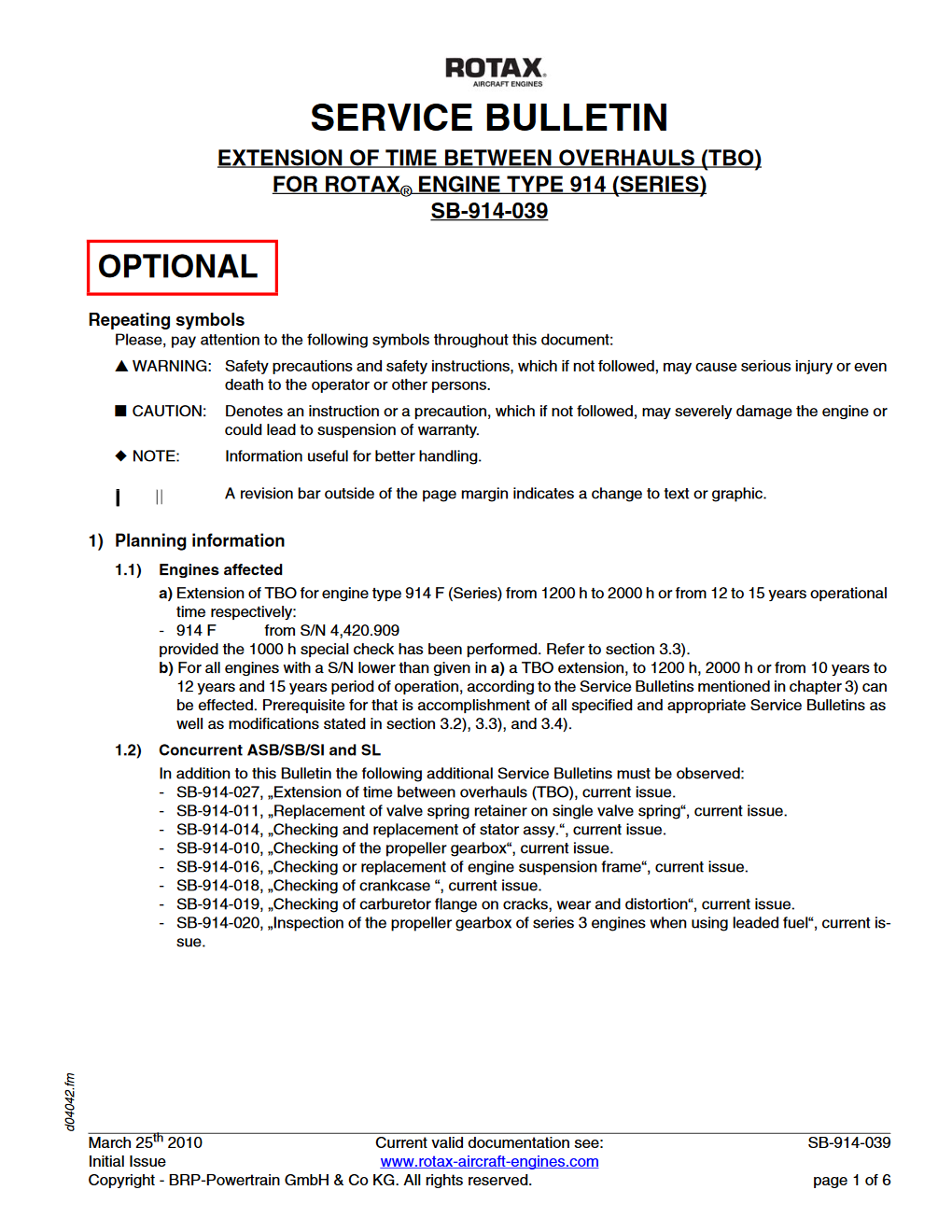 Rotax Service Bulletin TBO Extension